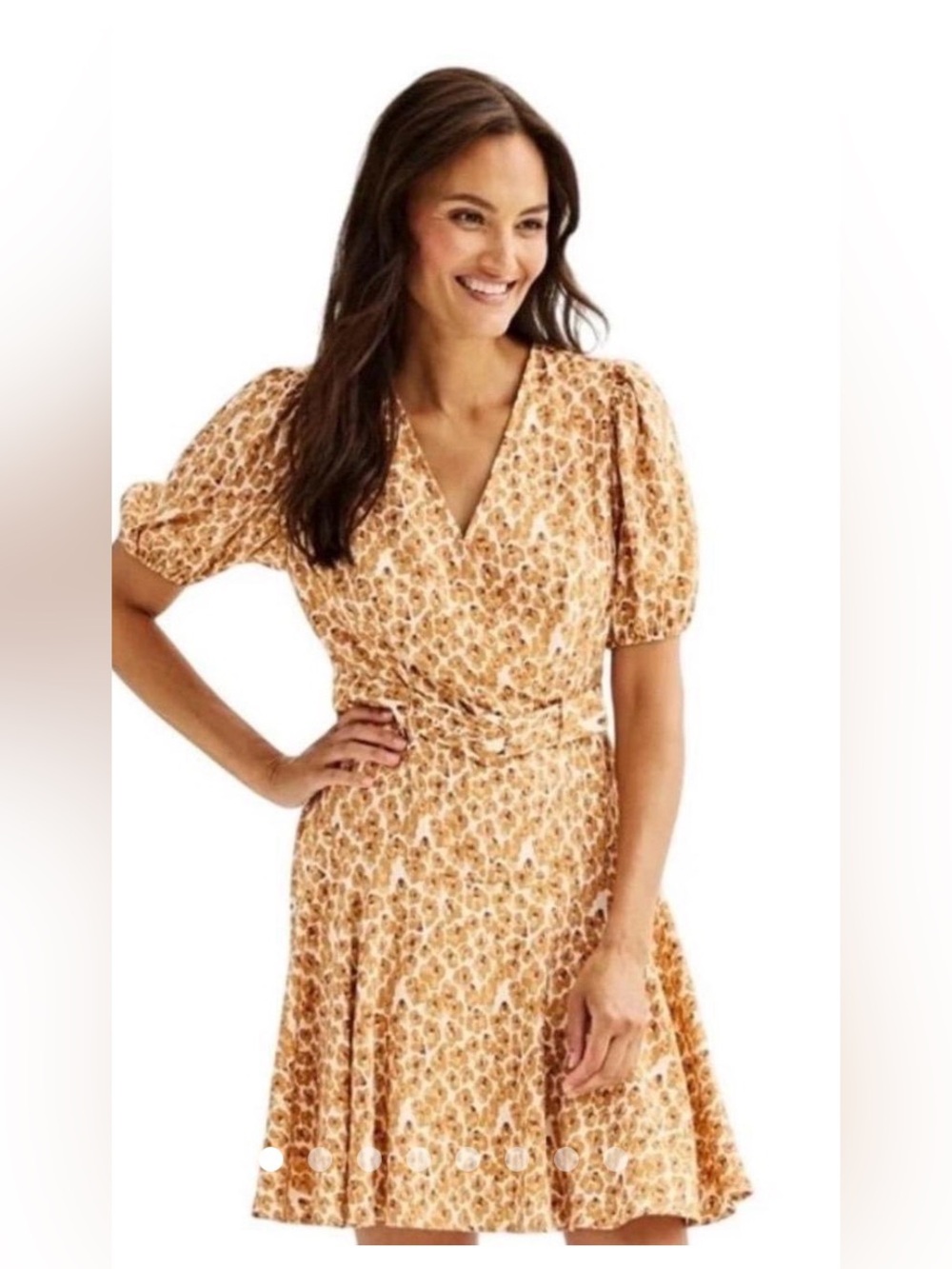 Nine West Mustard Animal Print Wrap Mini Dress